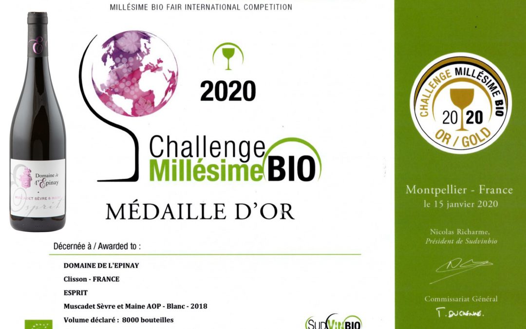 Esprit 2018 : Médaille d’Or à Millésime BIO 2020